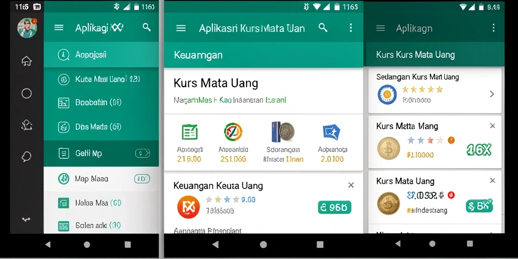 Antarmuka pengguna aplikasi 116X menampilkan nilai tukar mata uang terkini.