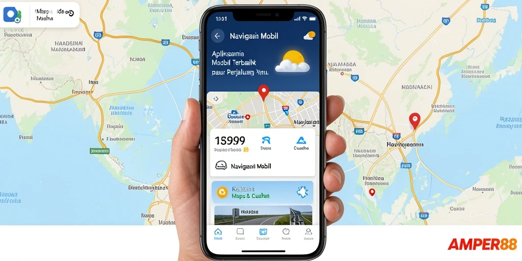 Antarmuka pengguna aplikasi Navigasi Mobil AMPER88 yang intuitif dan informatif.