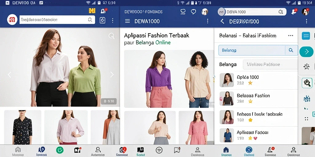 Screenshot utama DEWA1000 menampilkan antarmuka aplikasi untuk belanja fashion.