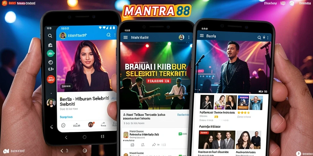 Tampilan antarmuka aplikasi Hiburan Selebriti MANTRA88 yang menarik.