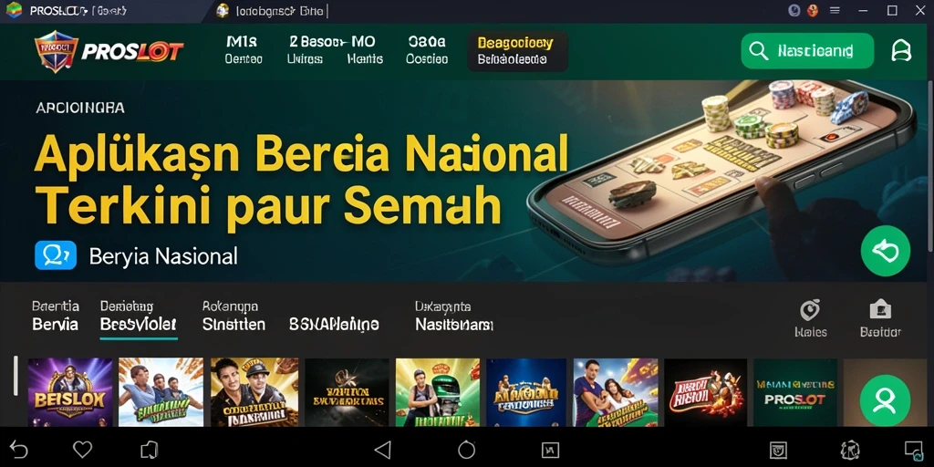 Antarmuka aplikasi PROSLOT dengan berita nasional terkini.